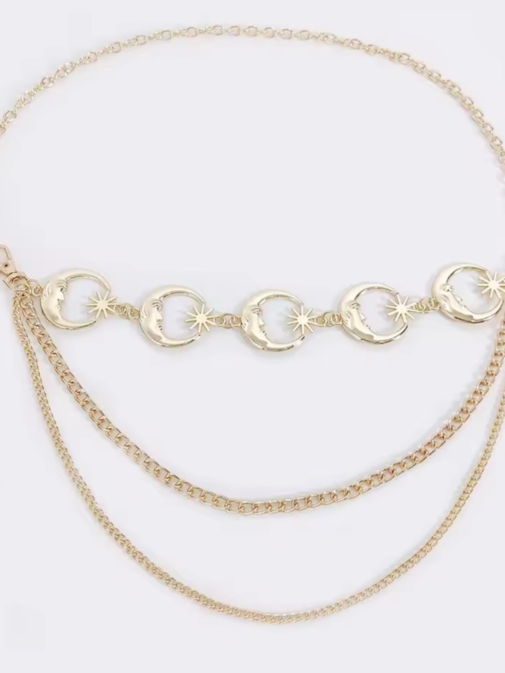 Anthropologie Gold Moon & Star Layered Chain Waist Belt - Picture 2 of 6